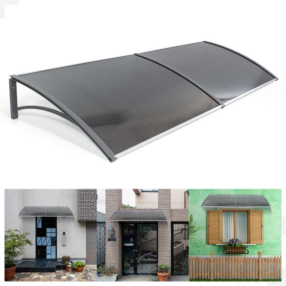Imagem de Toldo Policarbonato Versátil com Mão Francesa 1.2mx0.50m - Cinza com Fumê para Cobertura de Portas, Janelas, etc.