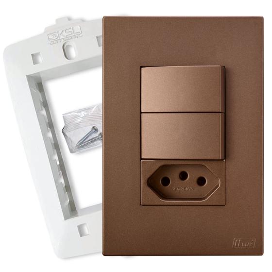 Imagem de Tomada 10A Com Interruptor Duplo Simples Corten Satin Blux