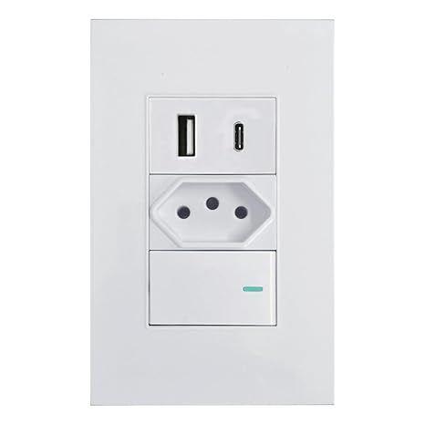 Imagem de Tomada 20 Amperes De Parede Com Interruptor Premium E Entrada Dupla USB Para Embutir