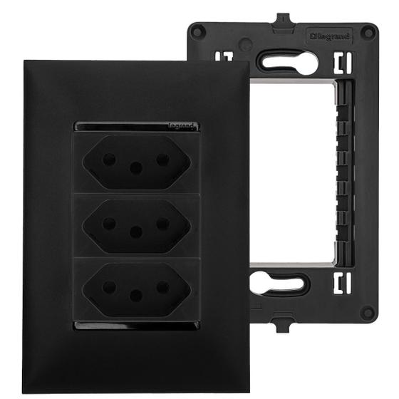 Imagem de Tomada 20A e 10A Preta Tripla Pial Plus+ Legrand Com Suporte Espelho 4x2