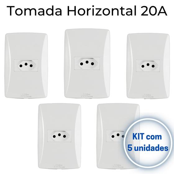 Imagem de Tomada 20A Horizontal Mec-tronic Branca com Placa 4x2 - Kit c/ 5 unidades