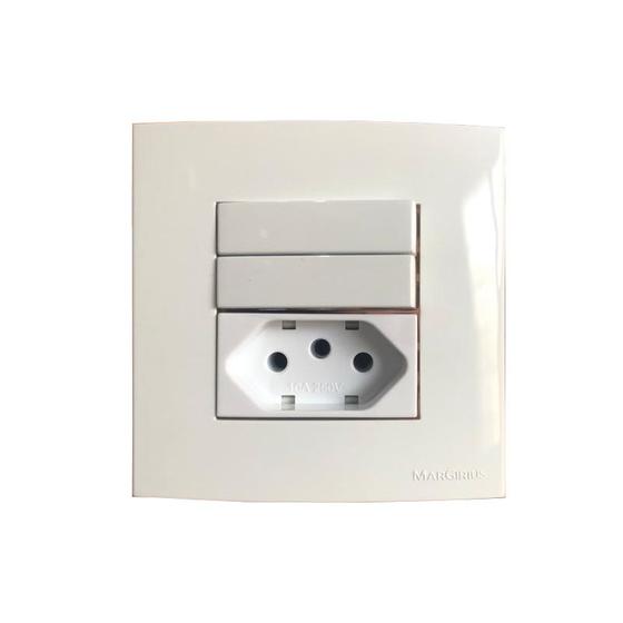Imagem de Tomada 3 Pinos 10a + Interruptor Duplo Paralelo Branco Móvel Marmore Drywall Gesso Granito Móveis Pedra Embutir Margirius