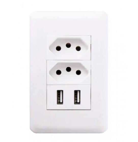 Imagem de Tomada 4X2 10A + 2 Portas Usb 110/220V Bivolt Branco