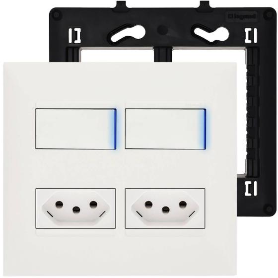 Imagem de Tomada 4x4 Dupla 20A Com Interruptor Simples Duplo Com Led Pial Plus+
