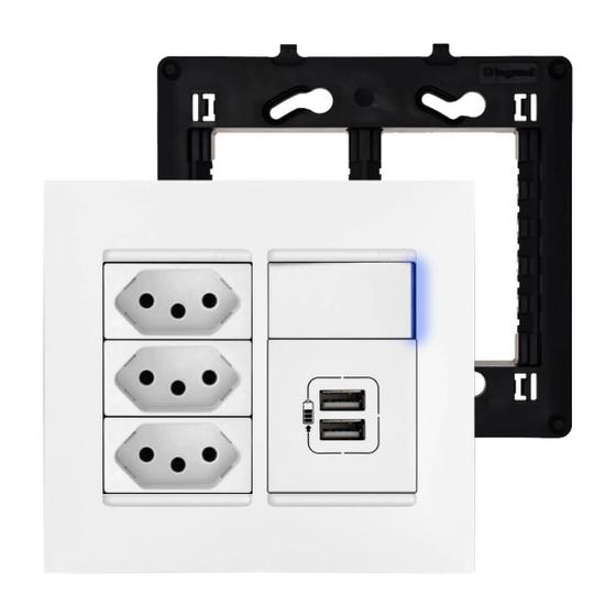 Imagem de Tomada 4x4 Tripla 10A Com Interruptor e Carregador USB Pial Plus+
