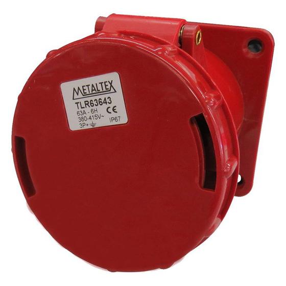 Imagem de Tomada Blindada De Embutir 3 Pólos + Terra  63A 380V Vermelho Metaltex