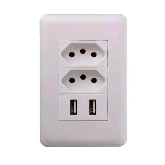 Imagem de Tomada Branco Usb Universal Dupla Entrada Bivolt