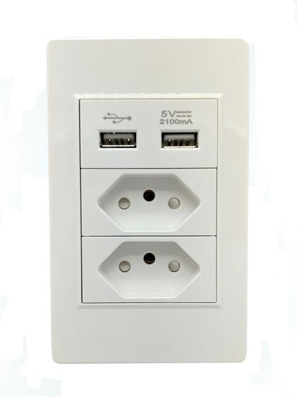 Imagem de Tomada com USB 5V 2100mA 2 Portas Carregamento Casa Moderna BIVOLT