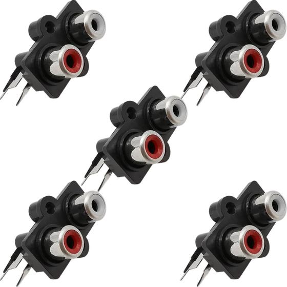 Imagem de Tomada Conector Rca Duplo Av2-8,4-7 Painel Vermelho E Branco kit 5 Peças