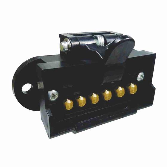 Tomada de Engate Fêmea Retangular em Nylon com 6 Polos 12/24V - DNI 8308 Menor preço em Tomada de Engate Fêmea Retangular em Nylon com 6 Polos 12/24V - DNI 8308