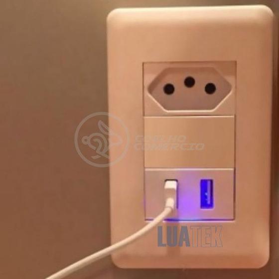 Imagem de Tomada de Parede 1 Entrada Fonte 2 USB 5v Smart House Casa Inteligente Carregador Celular 10A Bivolt