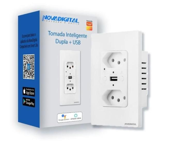 Imagem de Tomada de parede dupla inteligente Novadigital + USB