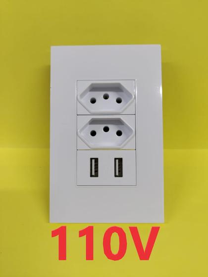 Imagem de Tomada De Parede Modular Dupla com 2 Entradas Usb 2.1A + 1.0A 5V Carregador Dispositivos Celular