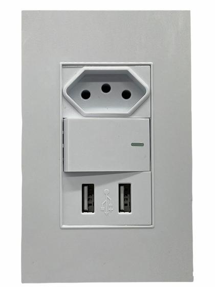 Imagem de Tomada de Parede Usb + Interruptor C/ 2 Entradas Usb 10a 5v
