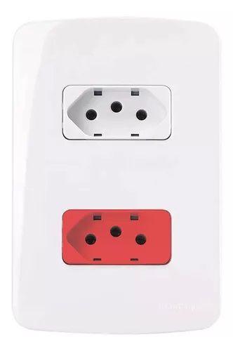 Imagem de Tomada Dupla 20A Branco + Vermelho Conjunto 4x2 Lunare