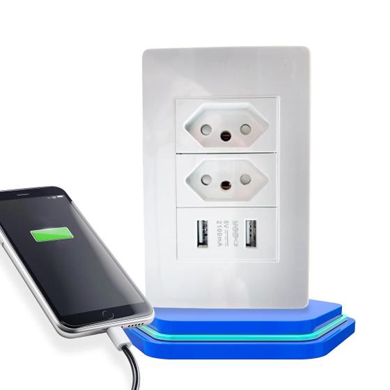 Imagem de Tomada Dupla com Usb De Parede Bivolt Carregador Universal Celular