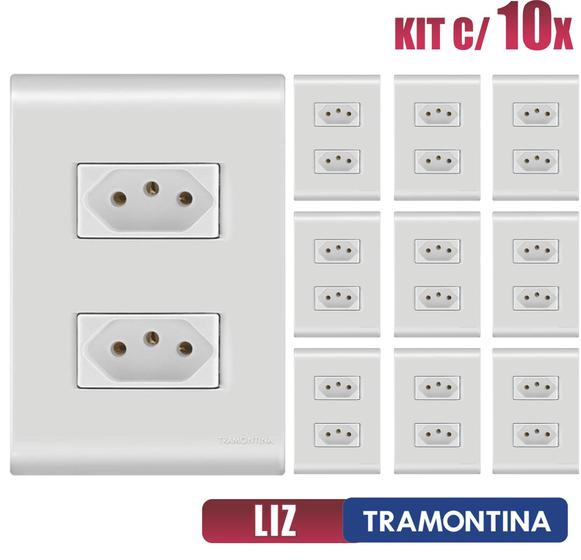 Imagem de Tomada Dupla Liz Branco Tramontina 10A/250V Kit c/ 10 unidades