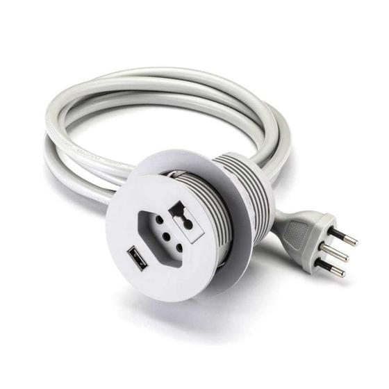 Imagem de Tomada Embutir Móveis com 1 USB e Tomada 2P+T Cinza  3.650.4350  - Renna
