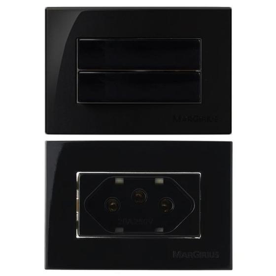 Imagem de Tomada Embutir Móvel 3 Pinos 20a + 1 Interruptor Duplo Preto Margirius