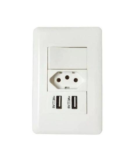 Imagem de Tomada Fonte Usb De Parede Duo Universal + Interruptor