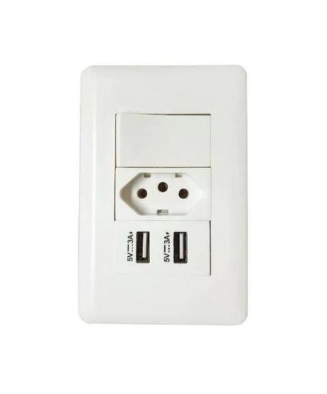 Imagem de Tomada Fonte Usb De Parede Duo Universal + Interruptor