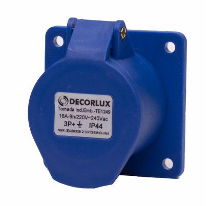 Imagem de Tomada Industrial Embutir Decorlux 16a-3p+T,9h,Ip44 Azul 220/240v