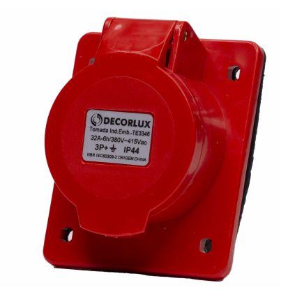 Imagem de Tomada Industrial Embutir Decorlux 32a-3p+T,6h,Ip44 Vermelho 380/415v