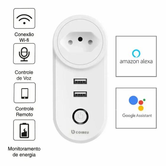Tomada Inteligente Plugue Wifi Interruptor Smart 2 Entradas USB Alexa Google 10a Automação Casa Inteligente Menor preço em Tomada Inteligente Plugue Wifi Interruptor Smart 2 Entradas USB Alexa Google 10a Automação Casa Inteligente