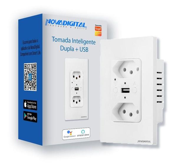 Imagem de Tomada Inteligente Wi-fi Dupla Usb Tuya Novadigital