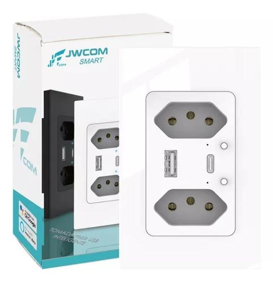 Imagem de Tomada Inteligente Wi-Fi USB-C USB-A Dupla 3 Pinos JWCOM