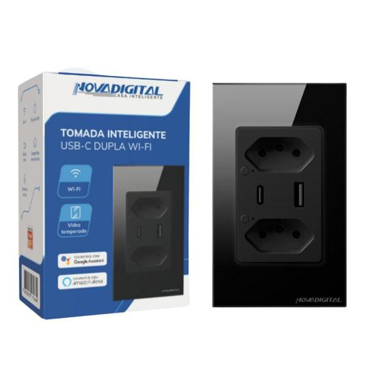 Imagem de Tomada Inteligente Wifi Usb Dupla 3 Pinos Novadigital Preto