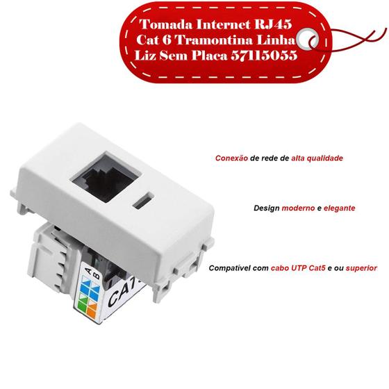 Tomada Internet RJ45 Cat 6 Tramontina Linha Liz Sem Placa 57115055 Menor preço em Tomada Internet RJ45 Cat 6 Tramontina Linha Liz Sem Placa 57115055
