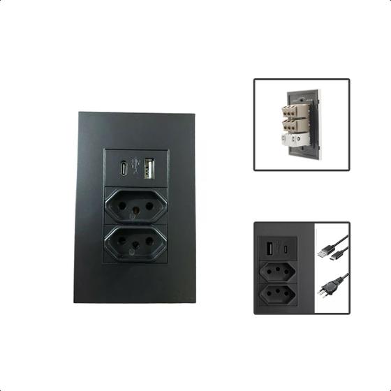 Imagem de Tomada Modular Parede Dupla USB/USB-C Embu Bivolt