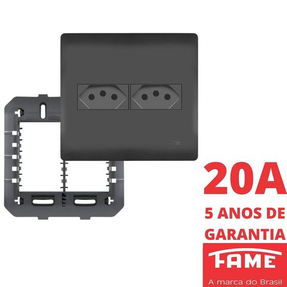 Imagem de Tomada Padrão Dupla 2P+T 20A 4X4 Com Placa Habitat Black FAME