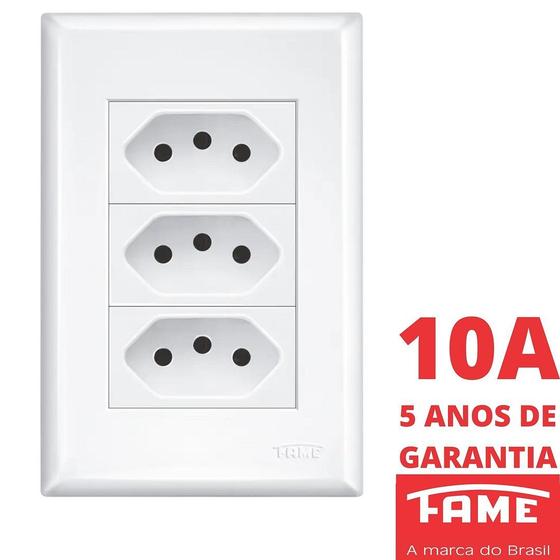 Imagem de Tomada Padrão Tripla 2P+T 10A Com Placa 4x2 Evidence FAME