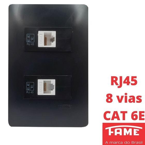 Imagem de Tomada Rede RJ45 CAT 6E 8 Vias Dupla Com Placa Habitat Black FAME