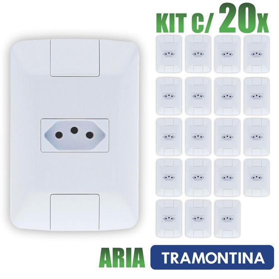 Imagem de Tomada Simples Aria Branco Tramontina 10A/250V Kit c/ 20 unidades