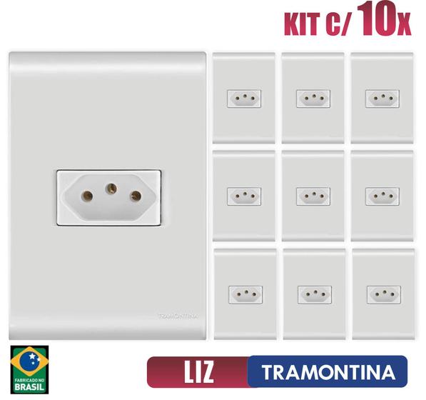 Imagem de Tomada Simples Liz Branco Tramontina 10A/250V Kit c/ 10 unidades