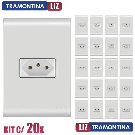 Imagem de Tomada Simples Liz Branco Tramontina 10A/250V Kit c/ 20 unidades