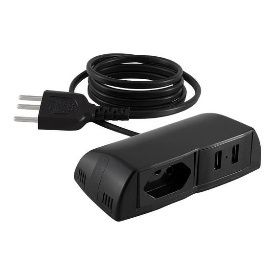 Imagem de Tomada Sonic Fixo Duplo 1Nbr 10A+2Usb Cabo 1,7M Preto
