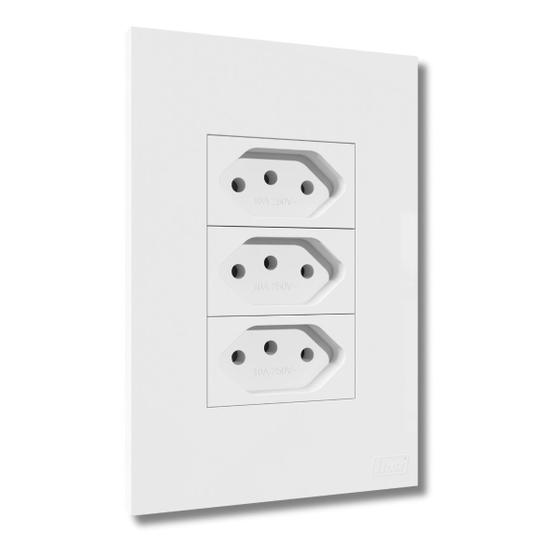 Imagem de Tomada Tripla 10A Simples Recta Com Placa Branca - BLux