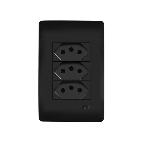 Imagem de Tomada Tripla Fame Habitat Black 2P+T 20A com Placa 4x2 Preta