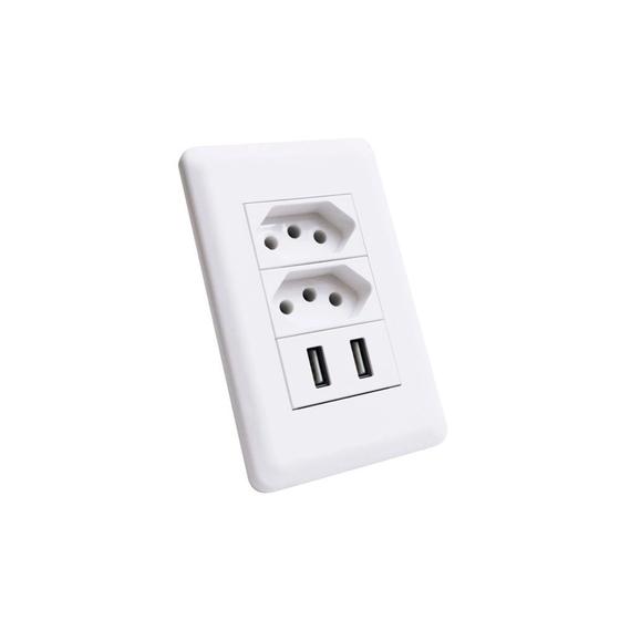 Imagem de Tomada USB com 2 Alimentador USB e 2 Tomada 2P+T