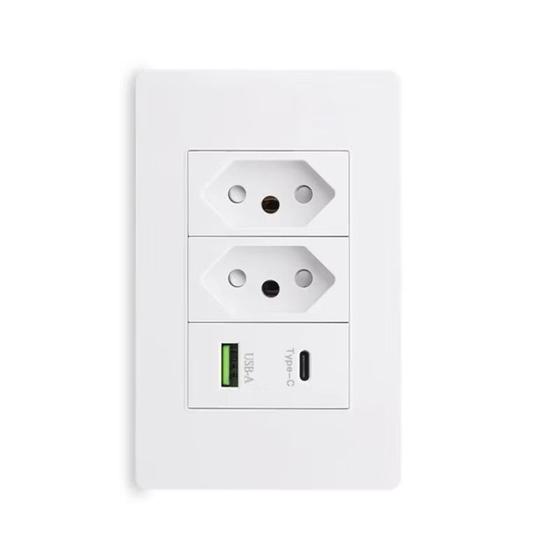 Imagem de Tomada USB Duo 2 Tomada 1 Entradas USB+1 Type-C