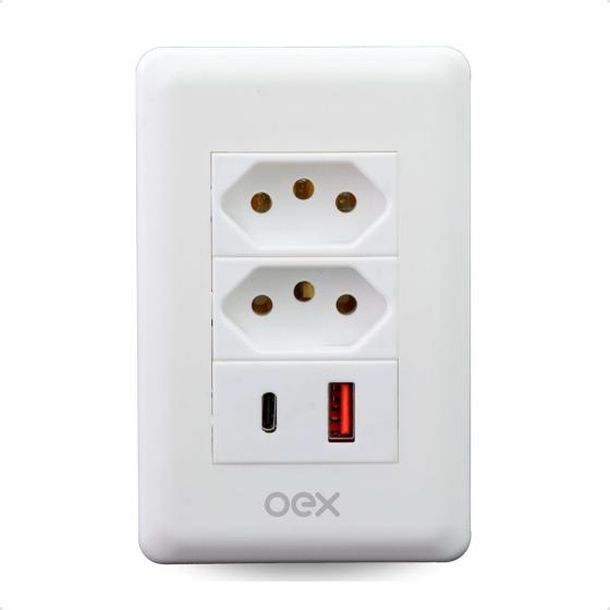 Imagem de Tomada Usb Duo Oex Bivolt Prática Tipo-C Moderna