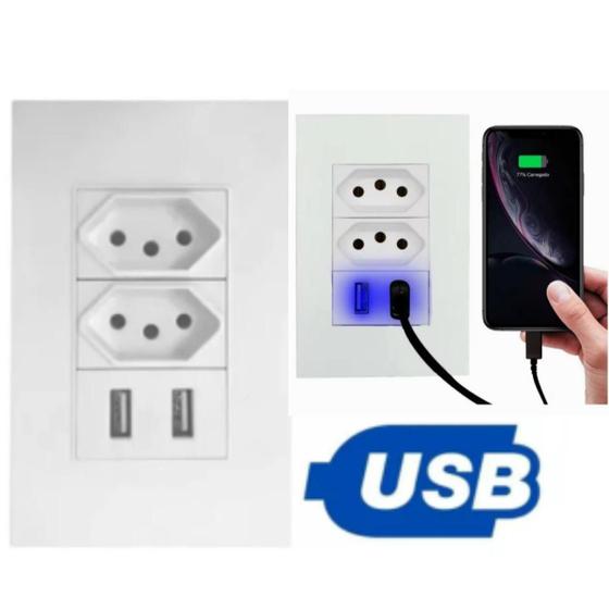 Imagem de Tomada USB Dupla 5V Branco Profissional