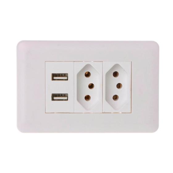 Imagem de Tomada Usb Entrada Dupla Branco Universal Parede