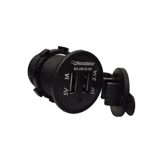 Imagem de Tomada USB para recarregar celular automotivo Com 2 USB 12V Roadstar RS109-2UBR