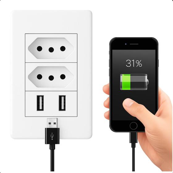 Imagem de Tomada USB Parede Branco Carregador Universal