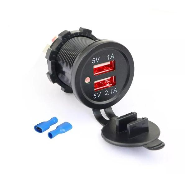 Imagem de Tomada Usb Turbo 2 Saídas 3.1a Carro, Moto, Caminhão, Barco de Embutir 12/24V Led Vermelho KLX Qualidade e Inovação